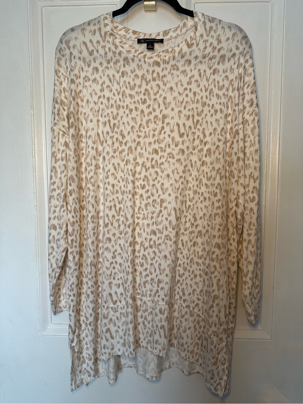 INC International Concepts Leopard Print Tunic Long Sleeve Top - XL